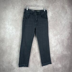 Pilcro x Anthropologie Relaxed Straight Frayed Step Hem Jeans In Washed Black 28